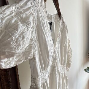 AQUA White Crochet Accent Dress